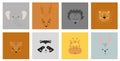 Set of cute hand drawn sleeping animals characters. Cartoon zoo. Vector illustration. Elephant, deer, hedgehog, lion