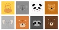 Set of cute hand drawn sleeping animals characters. Cartoon zoo. Vector illustration. Giraffe, koala, panda, lion