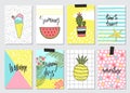 Set of cute hand drawn summer cards, background. Holiday, travel, vacation theme. Wallpaper,flyers, invitation, posters,templates,