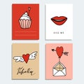 Set of cute hand drawn Valentines day cards. Love concept and doodle symbols, vector objects. Royalty Free Stock Photo