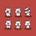 Set of pigs various pose in doodle