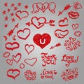 Set of cute hearts, wings, stars. Royalty Free Stock Photo