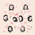 Set of cute hedgehog.Wild forest animals in hand drawn style