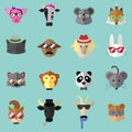 Set of cute hipster animals portrait