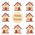 Set of cute houses in flat design. Coronavirus protection Royalty Free Stock Photo