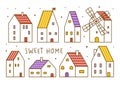 Set of cute houses and windmill - cartoon town elements for Your design Royalty Free Stock Photo