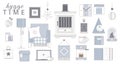 Set of cute hygge elements, furniture and home decorations. Christmas Home Decor Set of cute hygge elements icons