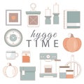 Set of cute hygge elements icons