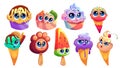 Set of cute ice cream characters funny summer food Royalty Free Stock Photo