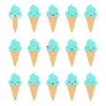 Set of cute ice cream emoji.