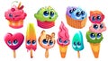 Set of cute ice cream kawaii characters, delicacy