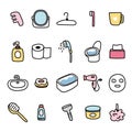 Set of cute icon in bathroom concept.Cartoon symbol hand drawn collections