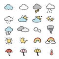 Set of cute icon in cloud and sky cartoon concept.Weather elements Royalty Free Stock Photo