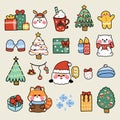 Set of cute icon in merry christmas and happy new year festival concept.Winter