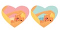 Set of cute illustrations. heart shaped breastfeeding week.A happy baby in her mothers arms is enjoying breast milk