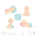 Set of cute infant babies. Cartoon newborn baby in various poses