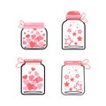 Set of cute jars with hearts and stars. Vector line icons for St. Valentine s Day isolated