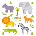 Set of cute jungle animals. Characters for kids. Vector childish illustration Royalty Free Stock Photo