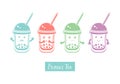 Set cute kawaii character black Tapioca pearls. Bubble tea. Cartoon vector illustration of ball tapioca or boba. Boba tea, milk Royalty Free Stock Photo