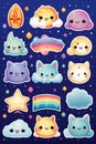 set of cute kawaii clouds stars rainbow moon and sun Royalty Free Stock Photo