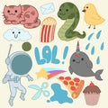 Set of cute kawaii doodles