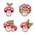 Set cute kawaii fly agaric mushrooms