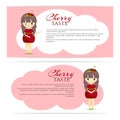 Set of cute kawaii girls in cherry dress with decoration in hair isolated on white background. Royalty Free Stock Photo