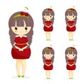 Set of cute kawaii girls in cherry dress with decoration in hair isolated on white background. Royalty Free Stock Photo