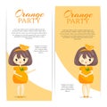 Set of cute kawaii girls in orange dress with decoration in hair isolated on white background. Royalty Free Stock Photo