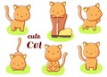 Set cute kawaii hand drawn cat doodles, isolated on white background, clipart Royalty Free Stock Photo