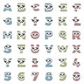 Set of cute kawaii letters and numbers characters with sad face