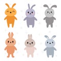 Set of cute kawaii rabbits. Little bunnies. Cartoon character. Funny doodle animals. Easter, New Year theme