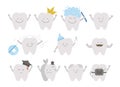 Set of cute kawaii teeth. Vector collection of tooth icons for children design. Funny dental care picture for kids. Dentist baby Royalty Free Stock Photo