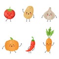 Collection of cute kawaii vegetables on white background Royalty Free Stock Photo