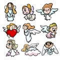 Set of cute kid angels with face and light wings Royalty Free Stock Photo