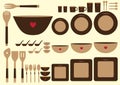 Set of cute kitchenware on brown backgrounds,Vector
