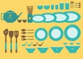 Set of cute kitchenware on yellow backgrounds,Vector Royalty Free Stock Photo