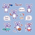 Set of cute koala character and Australian symbols