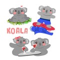 Set of cute koalas, vector illustration