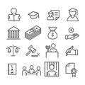 Set of cute law lawyer services icon isolated. Modern outline on white background