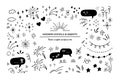 Set of cute line doodle elements for birthday, anniversary, Christmas, party kids and children invitation, poster, decoration.