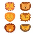 Set of cute lions. Funny doodle animals. Little lion in cartoon style Royalty Free Stock Photo