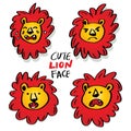 Set of cute lions. Funny doodle animals. Royalty Free Stock Photo