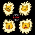 Set of cute lions. Funny doodle animals. Royalty Free Stock Photo