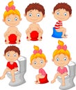 Set of cute little babies sitting on the potty Royalty Free Stock Photo