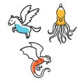 Set of cute little cartoon mythical beasts
