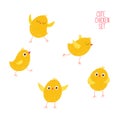 Set of cute little chickens. Cartoon vector hand drawn eps 10 illustration isolated on dark background in a flat style. Royalty Free Stock Photo