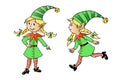 Set of Cute little Christmas Elf girls. Vector hand drawn color character. Simple illustration for New year, xmas Royalty Free Stock Photo