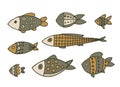 set of cute little colored fish for design items for children isolated on a white background. Beautiful fish for banners