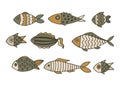 set of cute little colored fish for design items for children isolated on a white background. Beautiful fish for banners